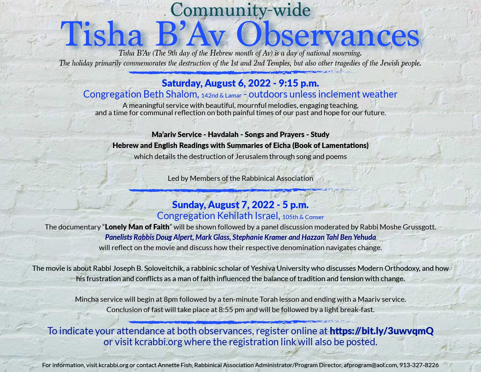 Community Tisha B’Av Observance 2022 | Rabbinical Association Of ...