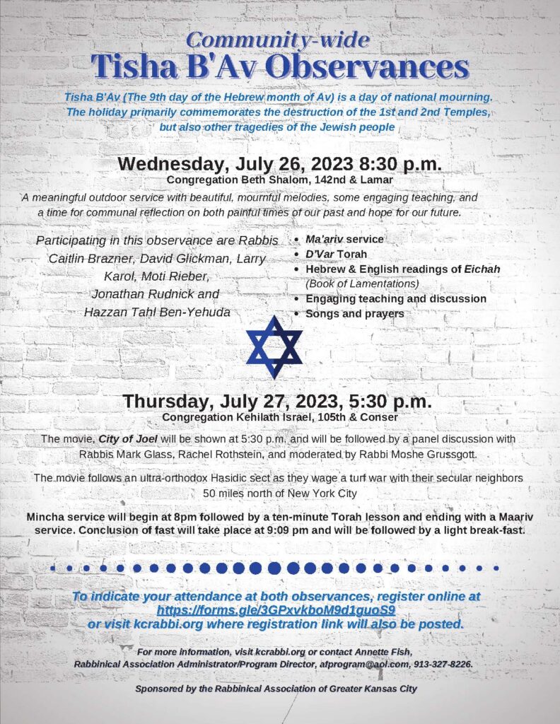 Community Tisha B’Av Observance 2023 | Rabbinical Association of ...
